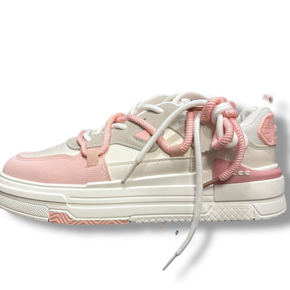 SHEIN Fashion Sneakers Chunky Platform Lace Up Casual Shoes White Pink Sz 8 - Picture 2 of 16